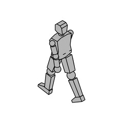 歩いている人型ロボットの後ろ姿のアイソメ素材_2