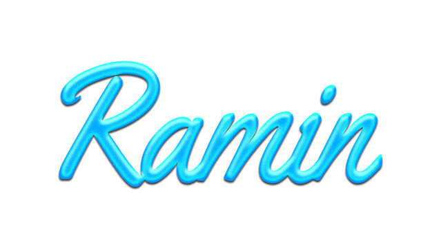 Glowing blue effect of name Ramin on white background.	