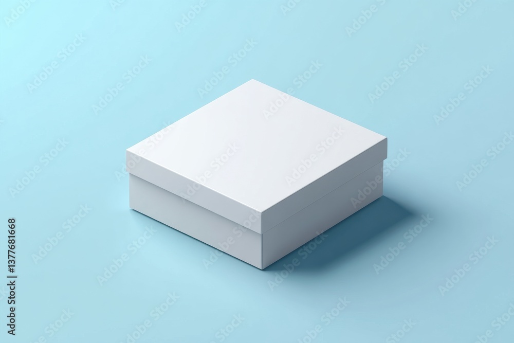 Aufkleber simple white box resting on a light blue surface with a minimalist design for packaging or storage