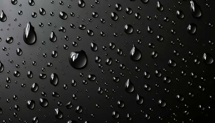 Water Droplets on Black Metal Surface, Hydrophobic Effect, Abstract Texture Background