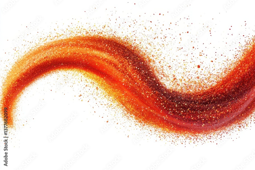 Poster Vibrant orange and gold glitter swirl creating dynamic movement and texture on a white background