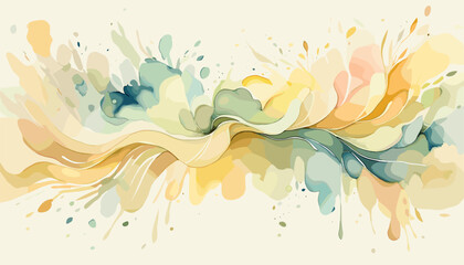Abstract watercolor background with pastel yellow and green waves. Vector illustration