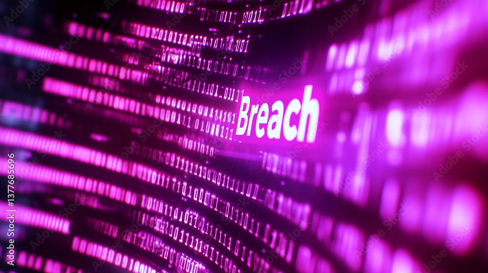 Poster abstract image of pink binary code with the word 