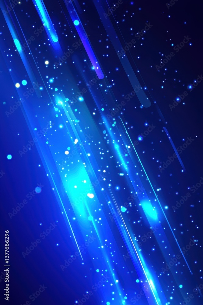Poster dynamic blue light streaks and glowing particles create a futuristic and energetic abstract backgrou