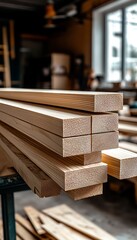 Stacked Wooden Planks Sustainable Building Material for Timber Industry and Construction