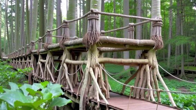 Double decker living root bridge in nongriat village in cherrapunjee meghalaya India. This bridge is formed by training tree roots over years to knit together.