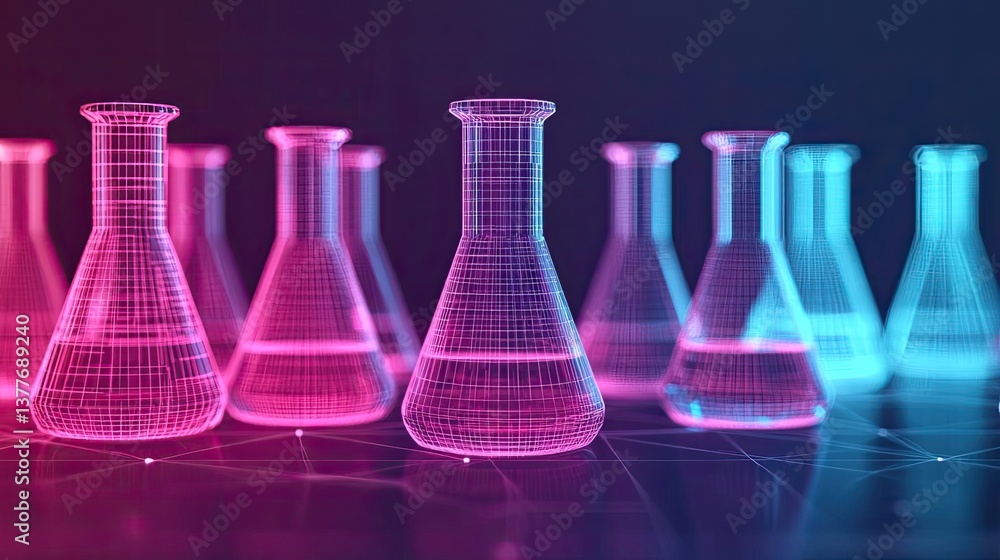 Poster biotechnology polygonal wireframe in biochemistry research concept. colorful wireframe laboratory be
