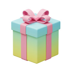 Pastel Gift Box with Pink Ribbon 3D Render