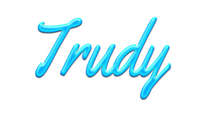 Glowing blue effect of name Trudy on white background.	