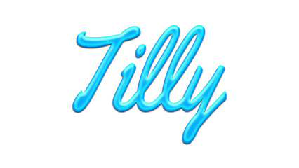 Glowing blue effect of name Tilly on white background.	