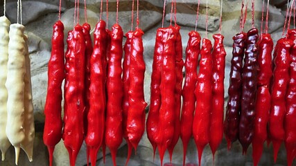 Traditional Dried Churchhela with walnuts and dried fruits 
Churchhela with walnuts and dried fruits,