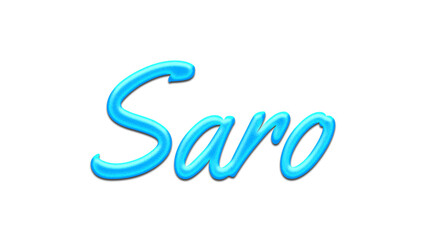 Glowing blue effect of name Saro on white background.	