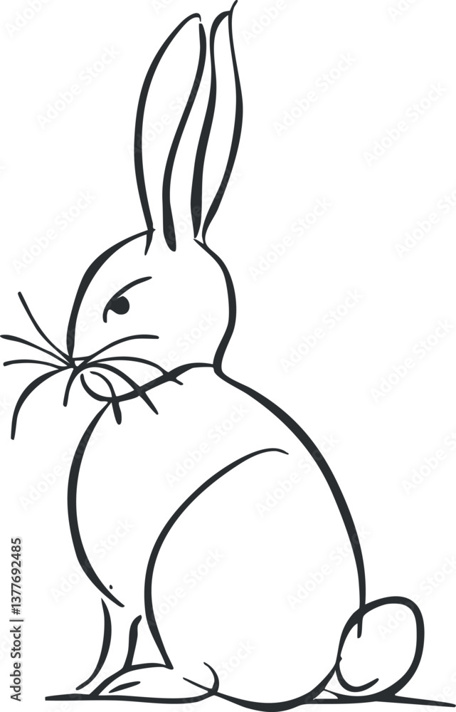 Poster minimalist line art sketch of a rabbit, showcasing simple and elegant design elements.