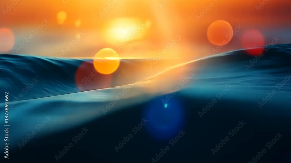 Poster sunset ocean waves texture; bokeh background; website design