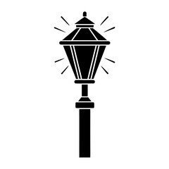 Vintage Street Lamp Icon Vector Illustration. Outdoor Lighting Silhouette Design