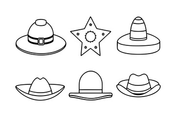 Hat Silhouette Collection Vector. Cowboy Witch Fedora Cap Icon Set