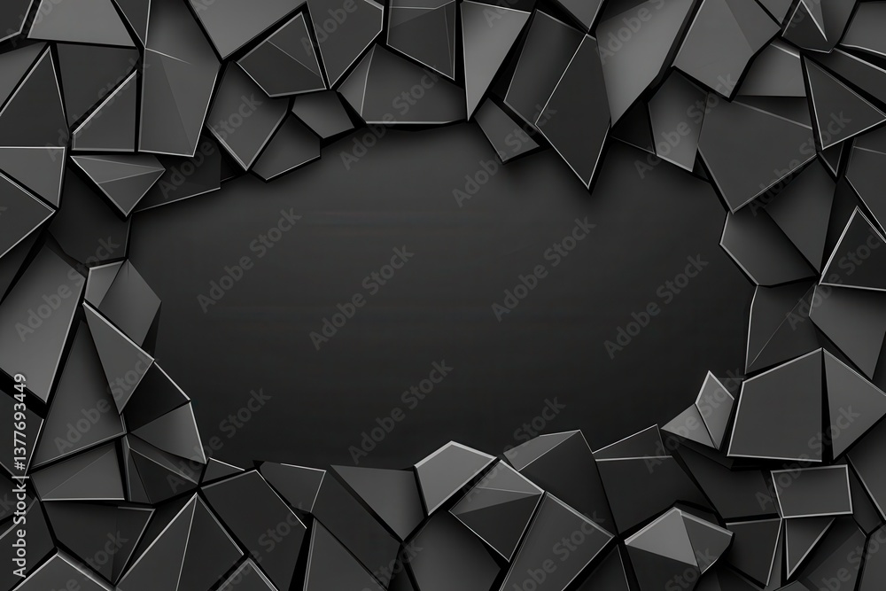 Poster a geometric black background featuring various angular shapes, creating a modern and abstract design