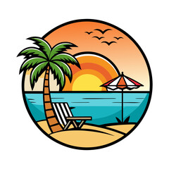 Palm trees on the beach vector illustration. Summer logo