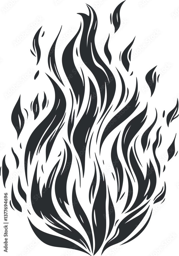 Aufkleber abstract black and white flame illustration with swirling patterns and sharp contrasts.