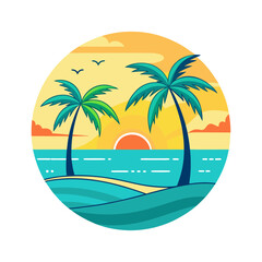 Tropical island with palm trees vector illustration