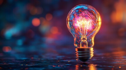 Colorful Light Bulb with Abstract Glow on Dark Background