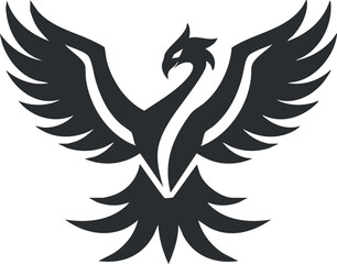 Obraz premium Black silhouette of a phoenix with outstretched wings, symbolizing rebirth and resilience.