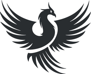 Fototapeta premium Black silhouette of a phoenix with outstretched wings symbolizing rebirth and mythology.