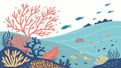 Fototapeta premium Stylized Vector of the Great Barrier Reef with Vibrant Coral and Marine Life. Perfect for: Earth Day, Australia