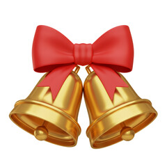 Gold Christmas Bells with Red Bow 3D Render