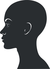 Minimalistic black and white silhouette of a human head in profile, highlighting facial features.