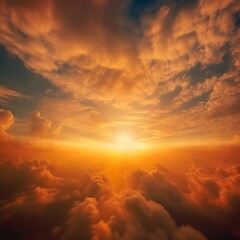 Fototapeta premium Golden Sunset Above a Sea of Clouds