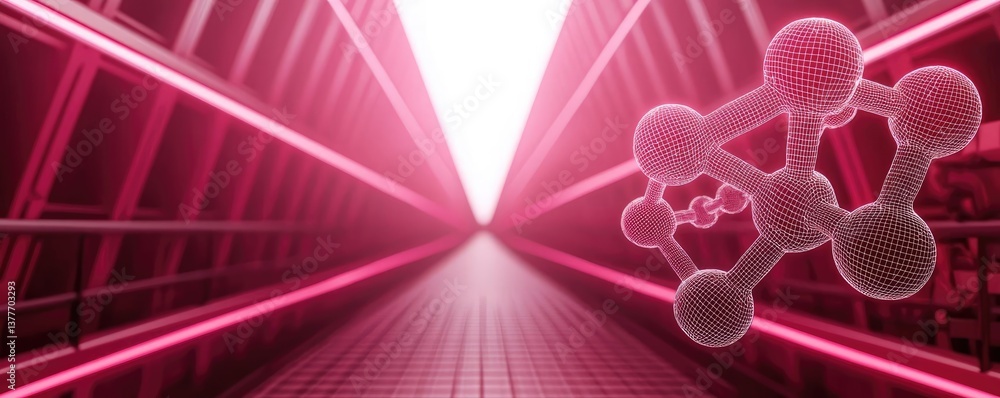 Poster biotechnology polygonal wireframe in biochemistry research concept. abstract representation of molec