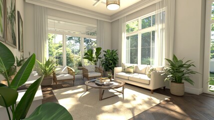 Bright and Airy Living Room with Natural Light and Greenery