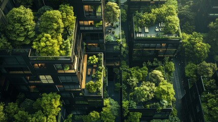 Lush Urban Greenery on Contemporary Architecture in Modern Cityscape