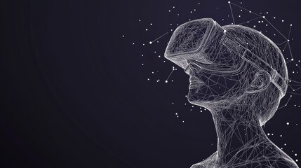 Futuristic vr experience with wireframe human figure and network connections