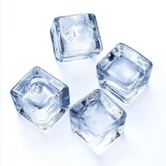Obraz premium Clear Ice Cubes Glimmering on a Bright White Surface with Refreshing Appeal
