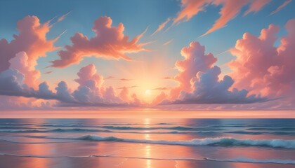 Fototapeta premium A breathtaking view of a sunset over the ocean, captured with a blend of realism and dreamy aesthetics