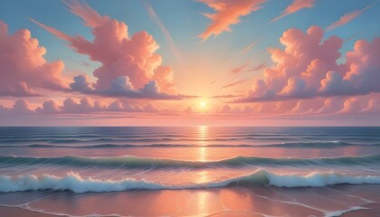 Fototapeta premium A breathtaking view of a sunset over the ocean, captured with a blend of realism and dreamy aesthetics