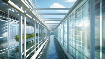 Obraz premium Modern Architectural Design of Transparent Walkway Over Water