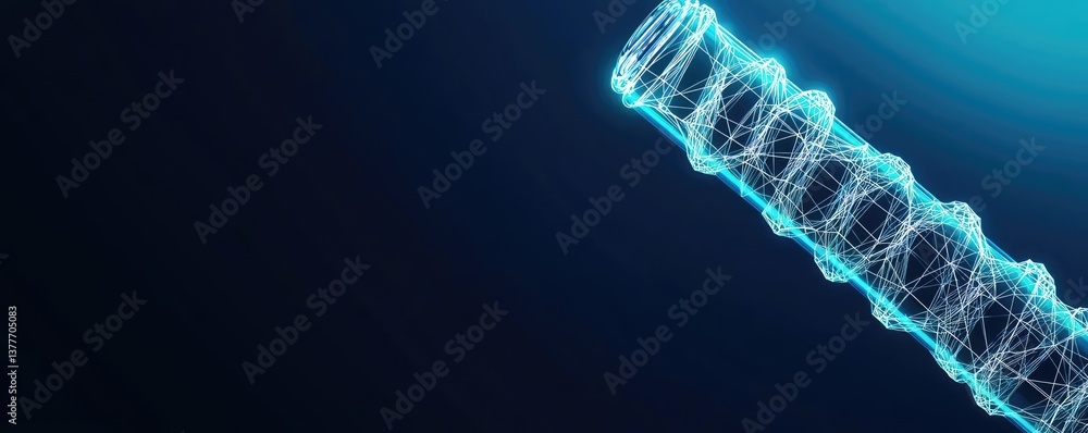 Poster biotechnology polygonal wireframe with futuristic test tube concept. abstract representation of a mo