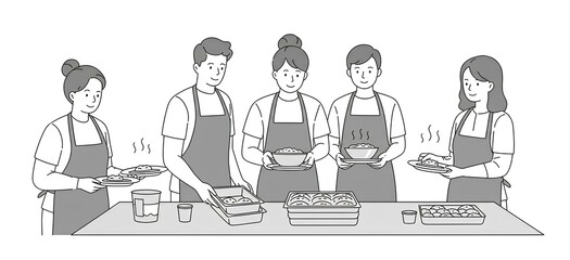 Team of Chefs Preparing Delicious Food in a Kitchen