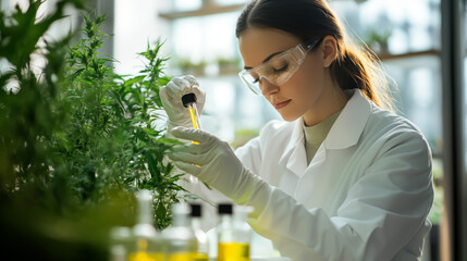 Microbiologists analyze the molecular composition of natural skincare solutions