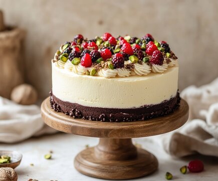 Delicious layered cake with fresh berries and pistachios (1)