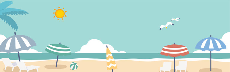 カラフルなビーチパラソルのバナー背景