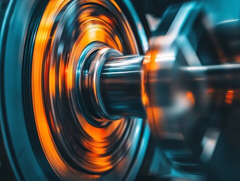 Dynamic flywheel motion industrial setting close-up photography high-speed action mechanical engineering concept