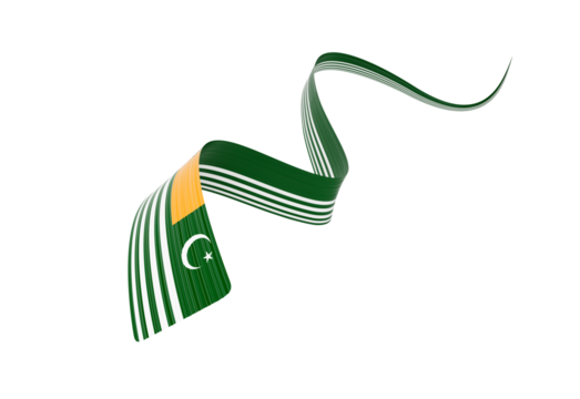 3d Flag Of Kashmir shiny wavy ribbon with crescent moon and star. 3D Illustration.