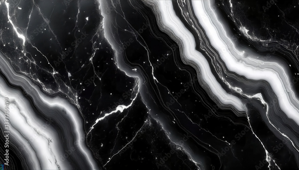 Poster black and white marble texture with fluid abstract pattern, high-contrast stone surface, modern back
