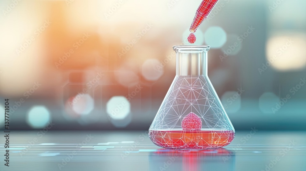 Poster biotechnology polygonal wireframe in biochemistry research concept. a scientific experiment with a c
