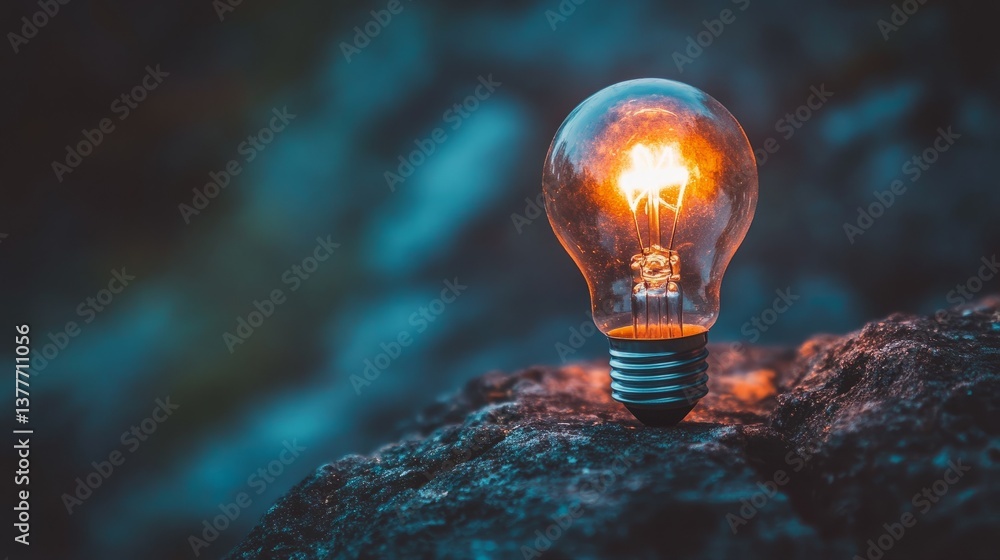 Poster a lone glowing lightbulb shines while the rest remain off, symbolizing out-of-the-box thinking and s