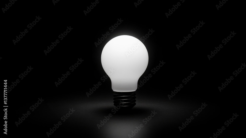 Poster a striking image of a single lit lightbulb in a dark room, emphasizing innovation and problem-solvin